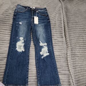 Stylish Distressed Blue Women's Flare Jeans